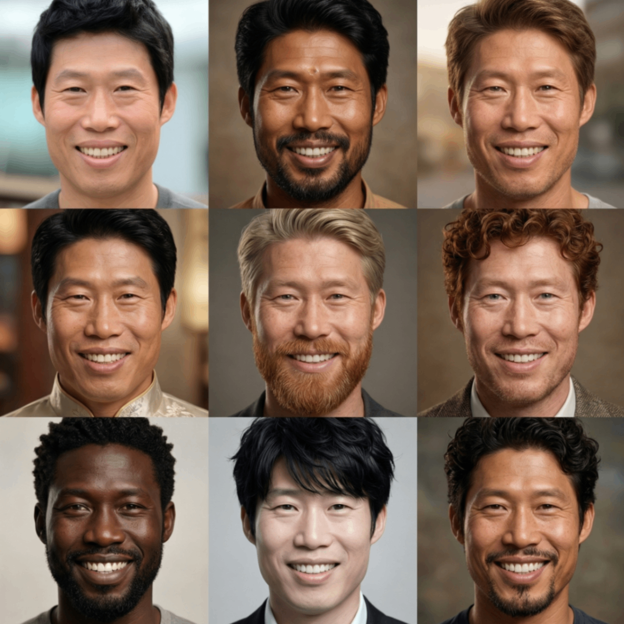 People in Their 40s Man 9 Nationalities AI Prompt