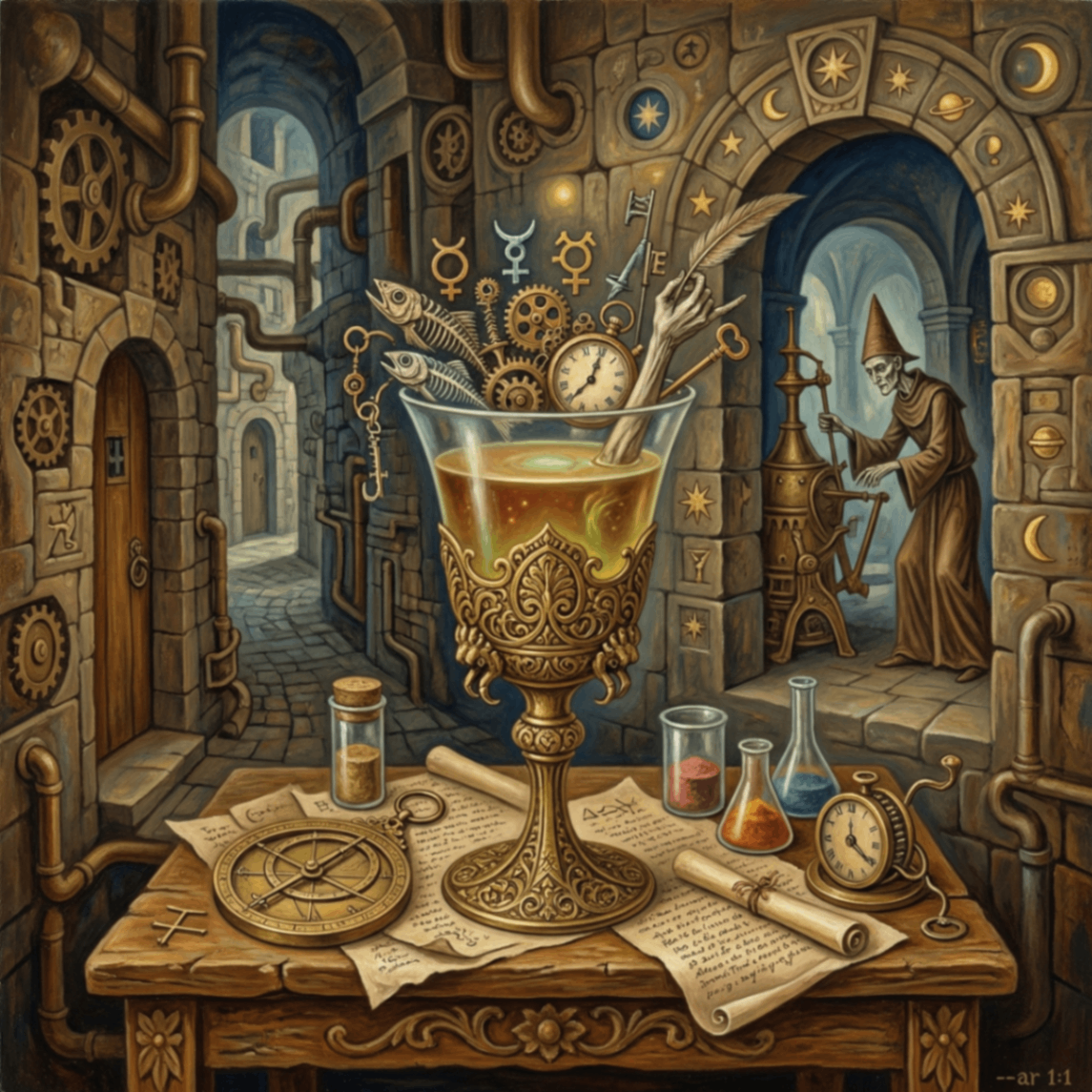 Ancient Mystical Vintage Cocktail Glass AI Prompt